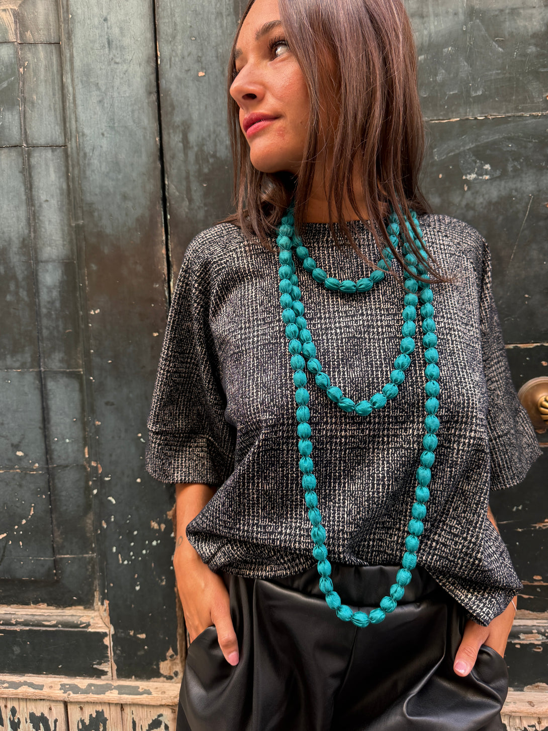 Maglia neoprene fantasia pied de poule Veronica-maglia-Bijondo-Nero-taglia unica-Bijondo