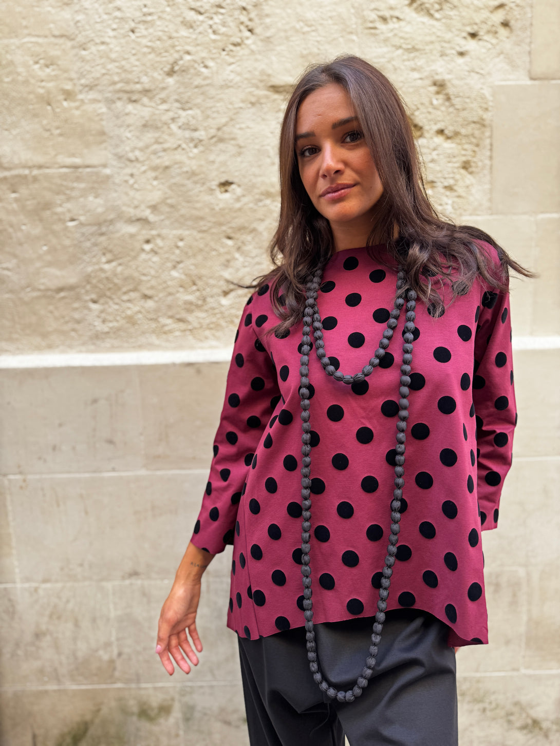 Maglia punto milano pois Mary-top-Bijondo-Bordeaux-taglia unica-Bijondo