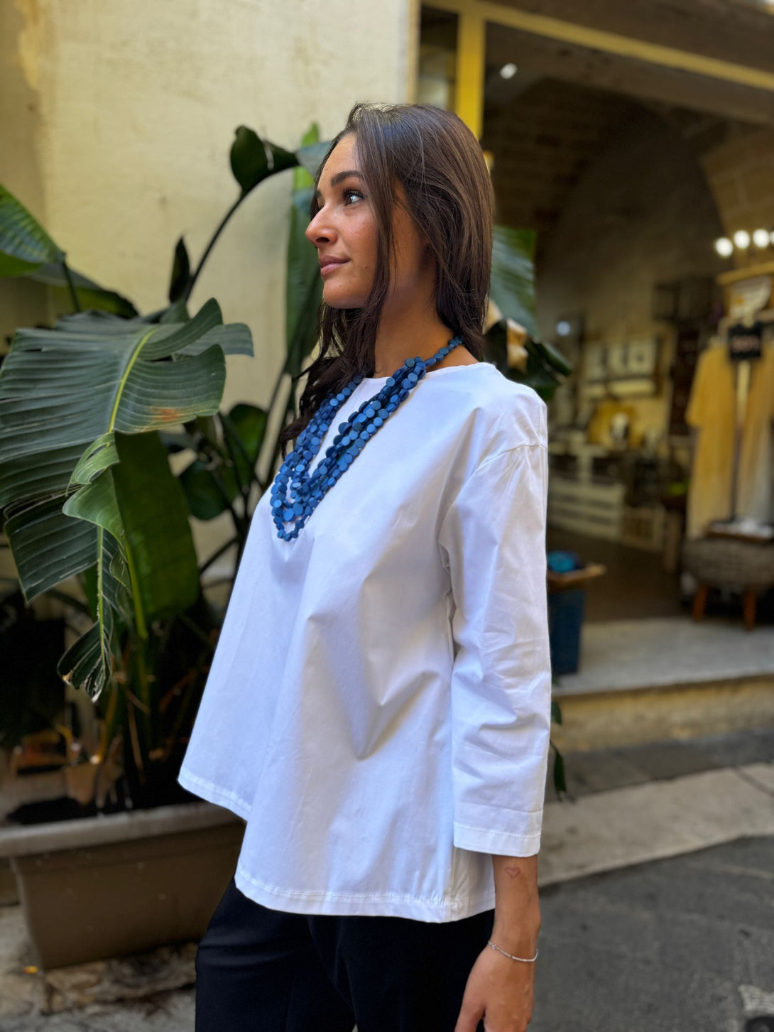 Maglia tinta unita svasata cotone Mina-top-Bijondo-Bianco-taglia unica-Bijondo