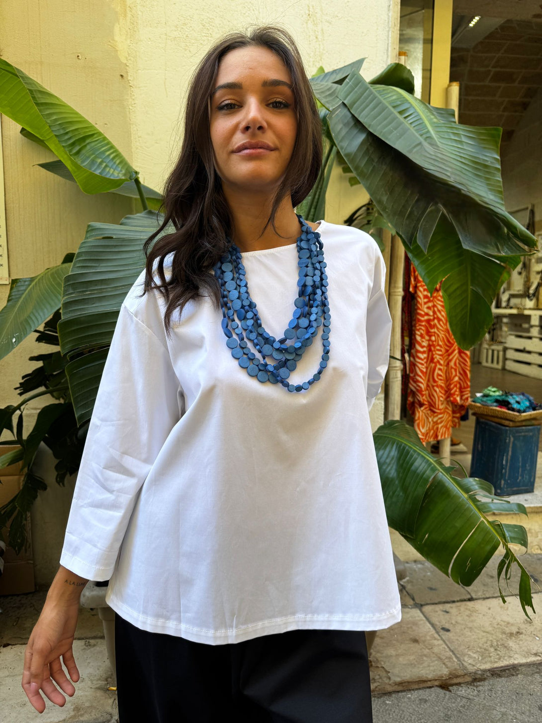 Maglia tinta unita svasata cotone Mina-top-Bijondo-Bijondo