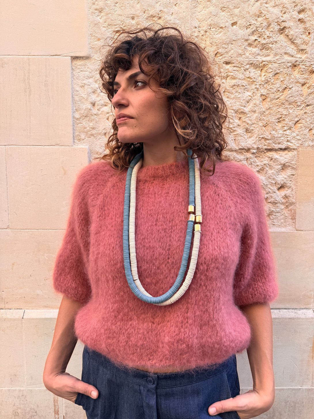 Maglione Kid Mohair Freja-Maglione-Bijondo-Rosa antico-taglia unica-Bijondo