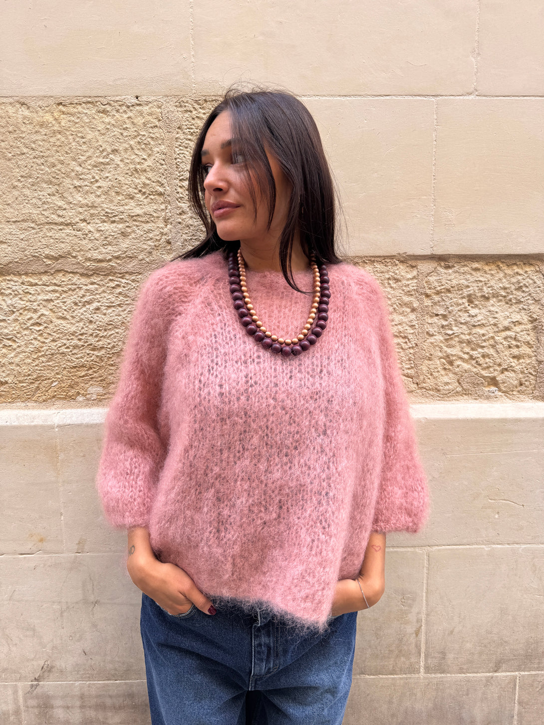 Maglione Kid Mohair Freja-Maglione-Bijondo-Rosa-taglia unica-Bijondo