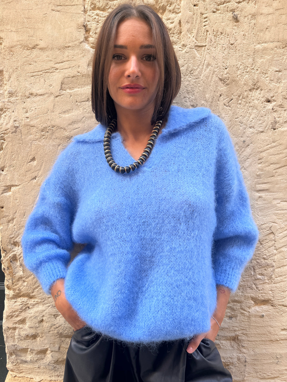 Maglione Kid Mohair con colletto Miley-Maglione-Bijondo-Celeste-taglia unica-Bijondo