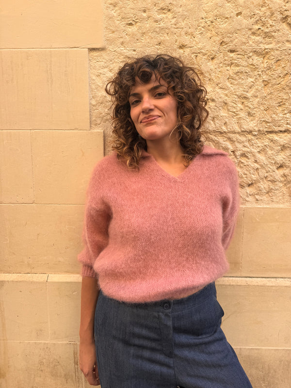Maglione Kid Mohair con colletto Miley-Maglione-Bijondo-Rosa-taglia unica-Bijondo