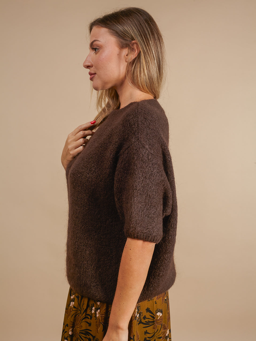 Maglione Kid Mohair manica corta Gavina-Maglione-Bijondo-marrone-Taglia Unica-Bijondo