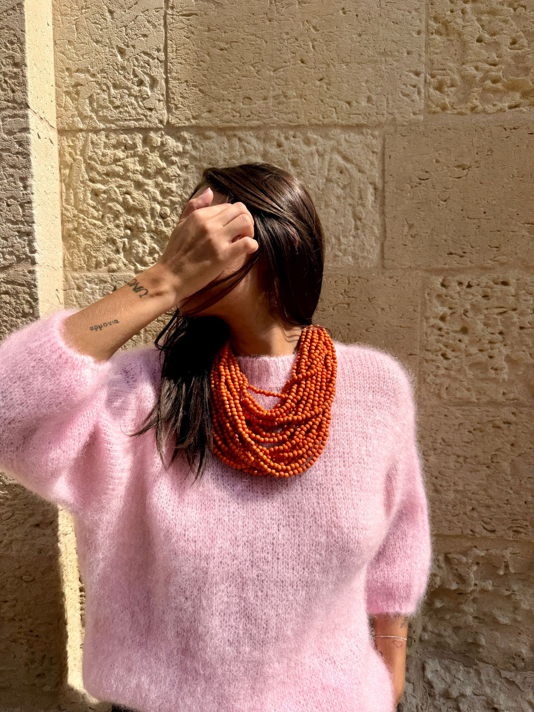 Maglione kid mohair manica a tre quarti Lucy-Maglione-Bijondo-Rosa-taglia unica-Bijondo