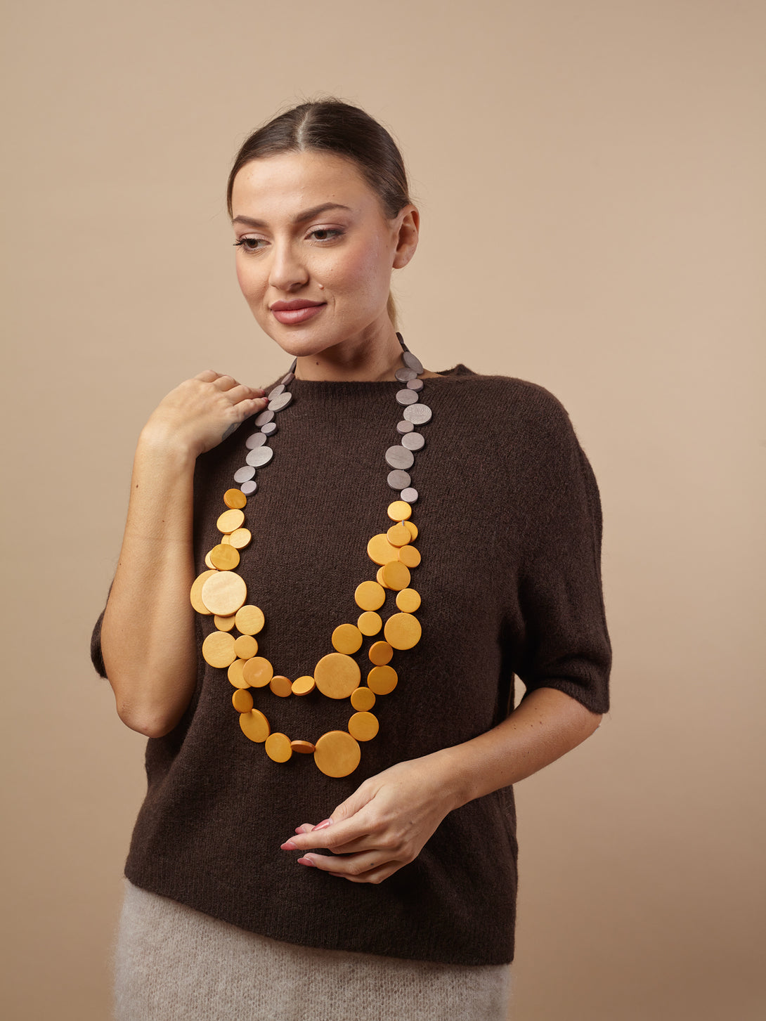 Maglione mezza manica con mohair e lana Brigitta-Maglione-Bijondo-Marrone-taglia unica-Bijondo