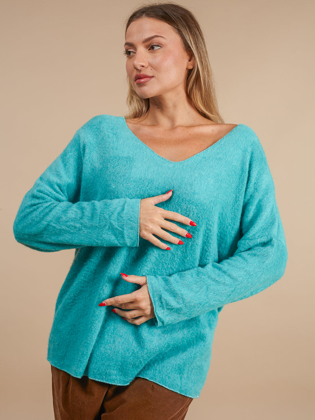 Maglione super soffice con Angora Allegra-Maglione-Bijondo-Ciano-taglia unica-Bijondo