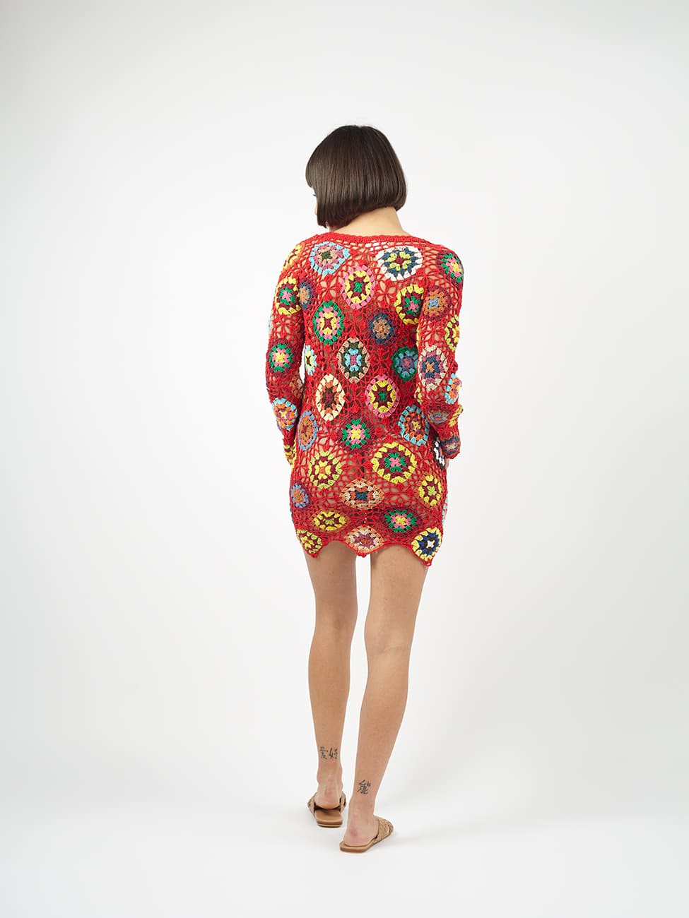 Mini Dress Crochet manica lunga Keina - rosso - Bijondo