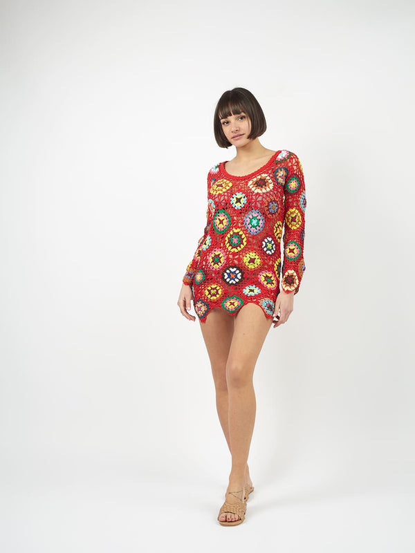 Mini Dress Crochet manica lunga Keina - rosso - Bijondo