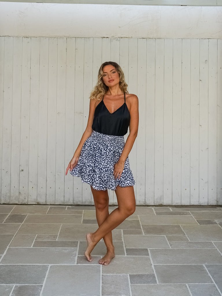 Minigonna a balza vita elasticizzata Mira - grigio maculato - Bijondo