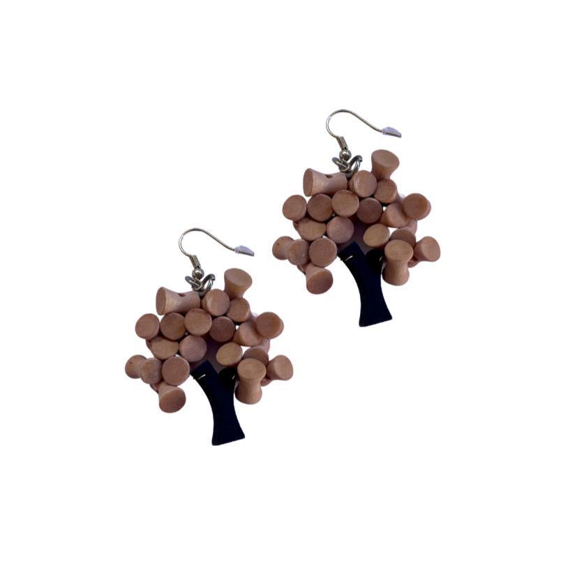 Orecchini Alberello legno - cipria - Bijondo