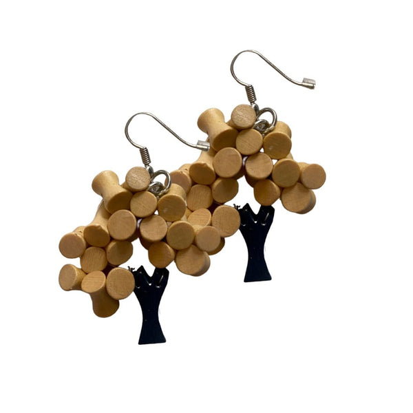 Orecchini Alberello legno - senape - Bijondo