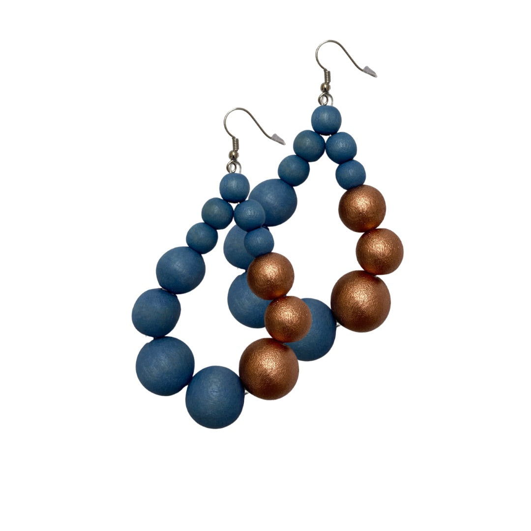 Orecchini Brasile Big legno Metallic-blu cielo-Bijondo