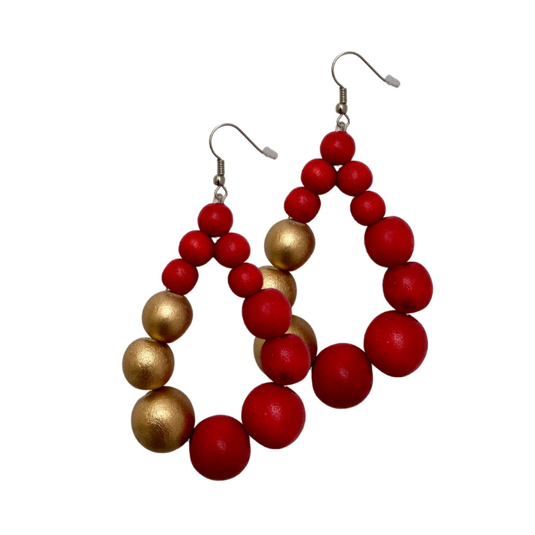 Orecchini Brasile Big legno Metallic-rosso valentino-Bijondo