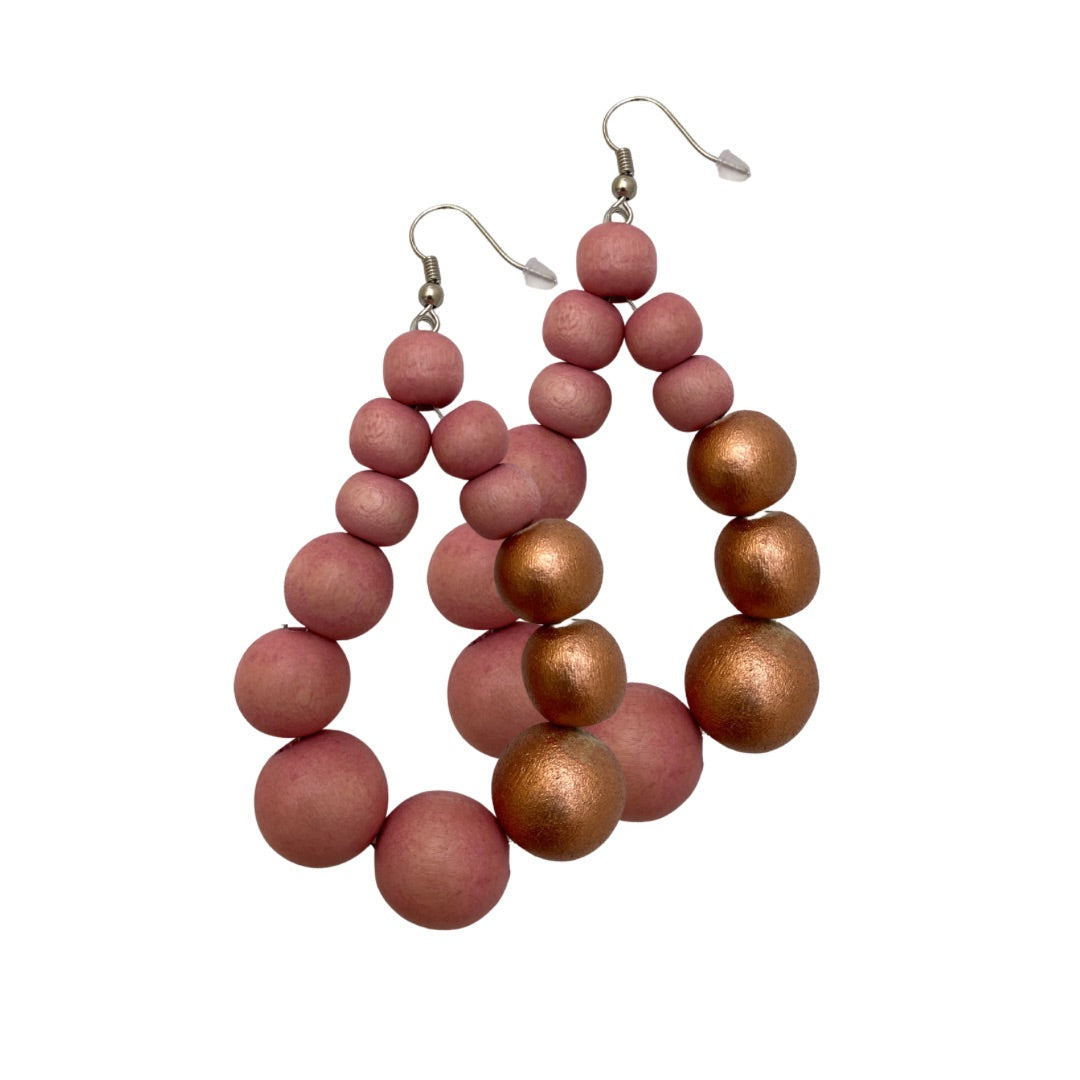 Orecchini Brasile Big legno Metallic-salmone-Bijondo