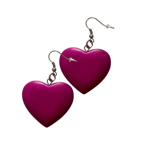 Orecchini Cuori legno - fucsia - Bijondo