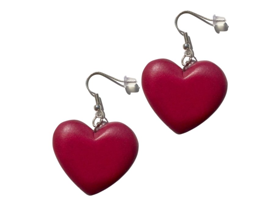 Orecchini Cuori legno - magenta - Bijondo