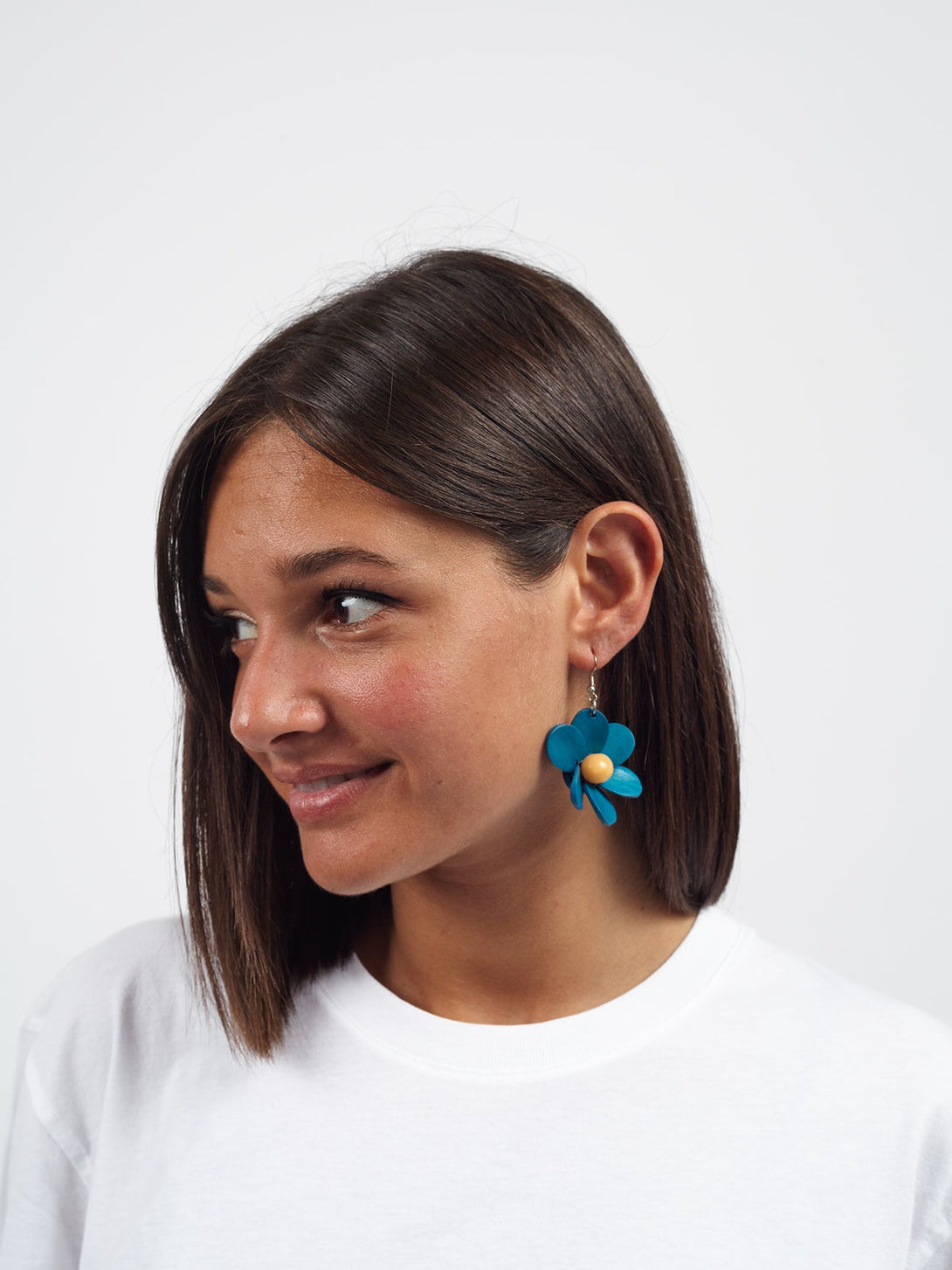 Orecchini Fiore legno-blu pavone-Bijondo