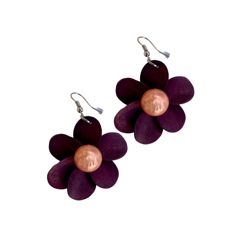Orecchini Fiore legno - bordeaux - Bijondo