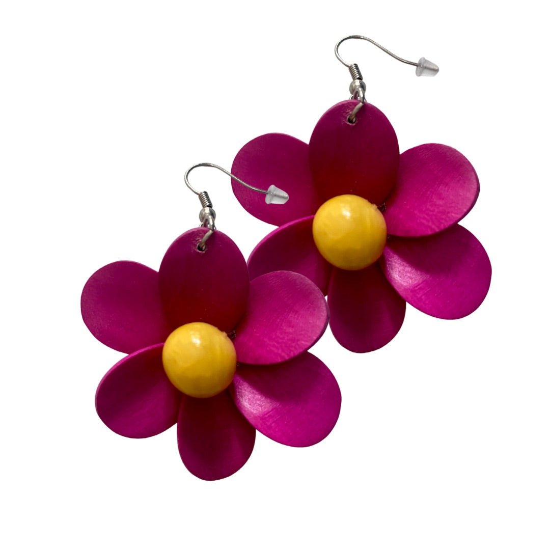 Orecchini Fiore legno - fucsia - Bijondo