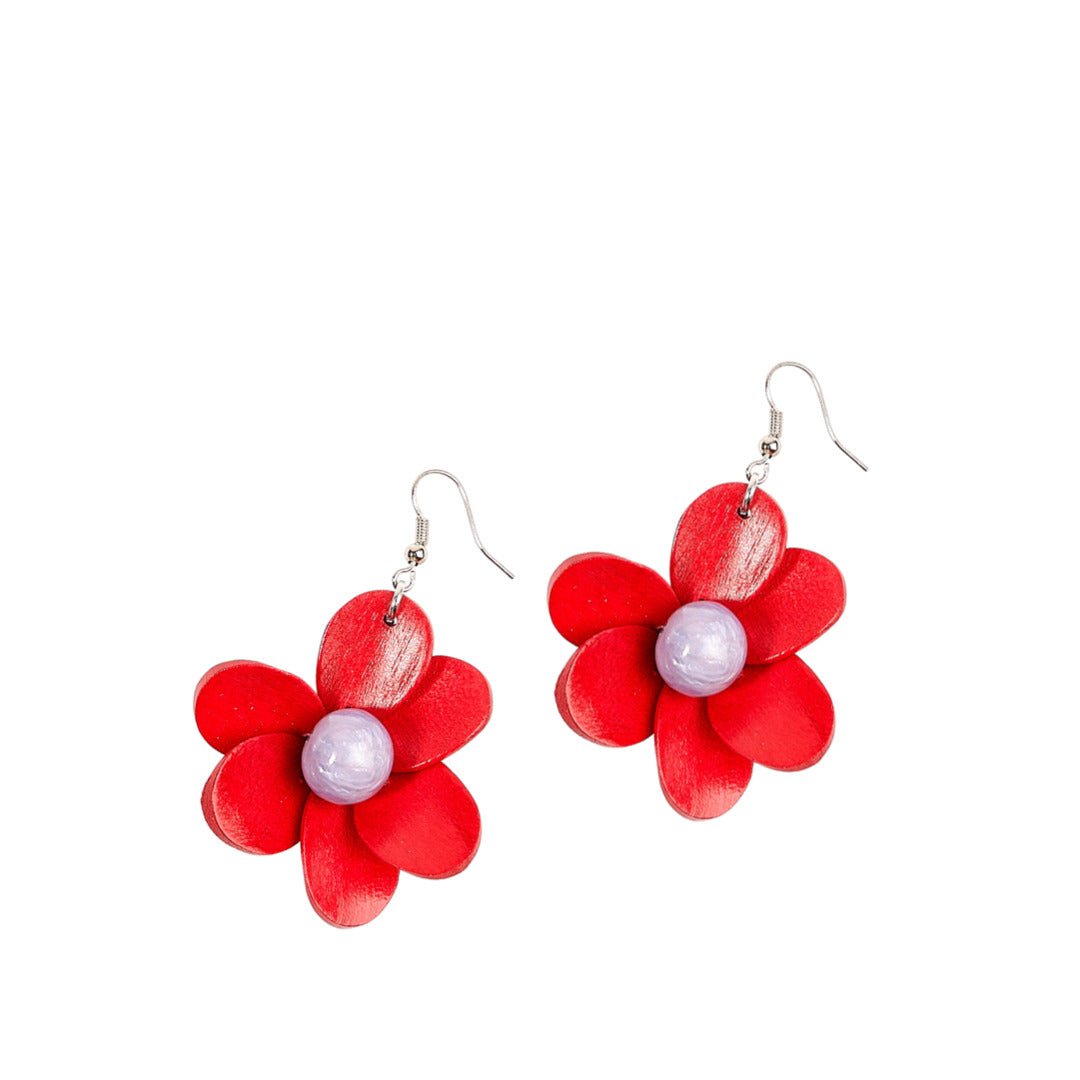 Orecchini Fiore legno - rosso valentino - Bijondo