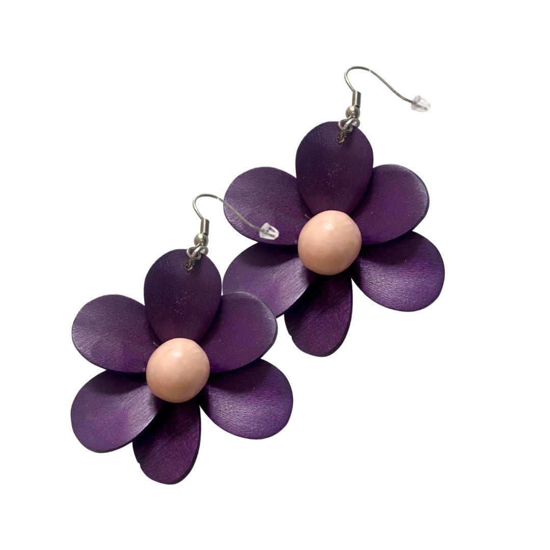 Orecchini Fiore legno - viola - Bijondo