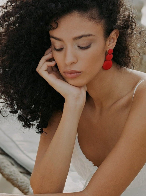 Orecchini Guinea legno - rosso - Bijondo