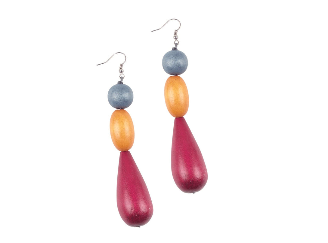 Orecchini Legno Lunghi Big Ben - fucsia - Bijondo