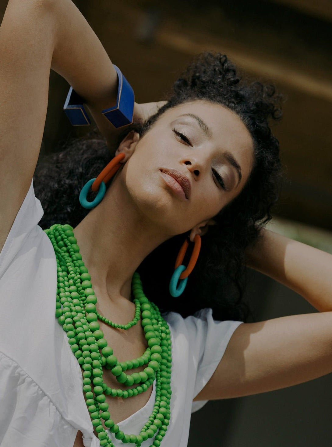 Orecchini Legno Lunghi Georgia - azzurro - Bijondo