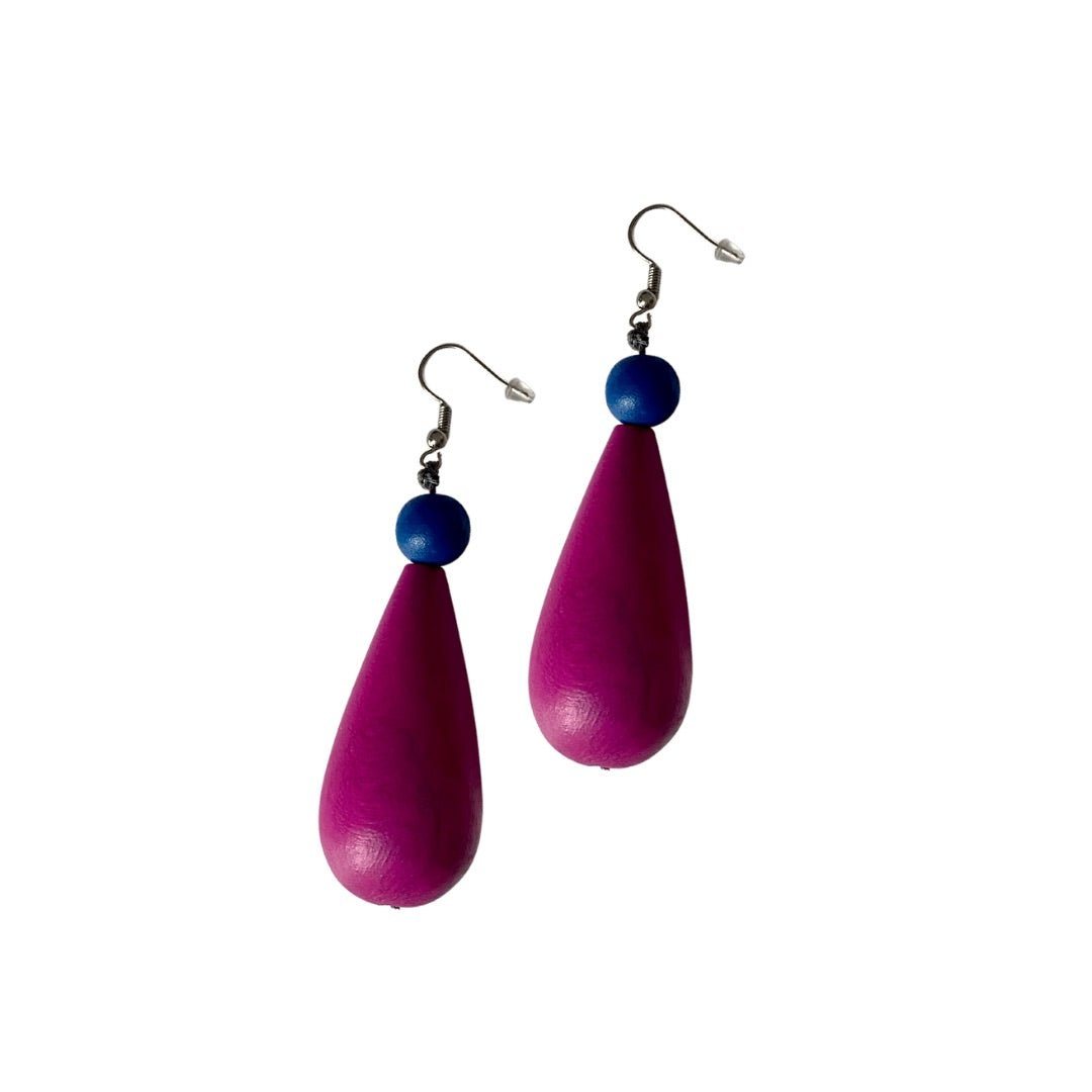 Orecchini Legno Lunghi Little Big Ben - magenta - Bijondo