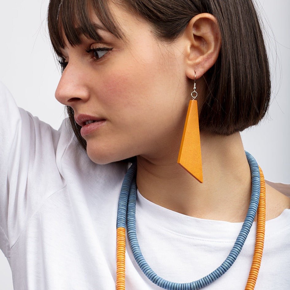 Orecchini Legno Lunghi Togo - blu di prussia - Bijondo