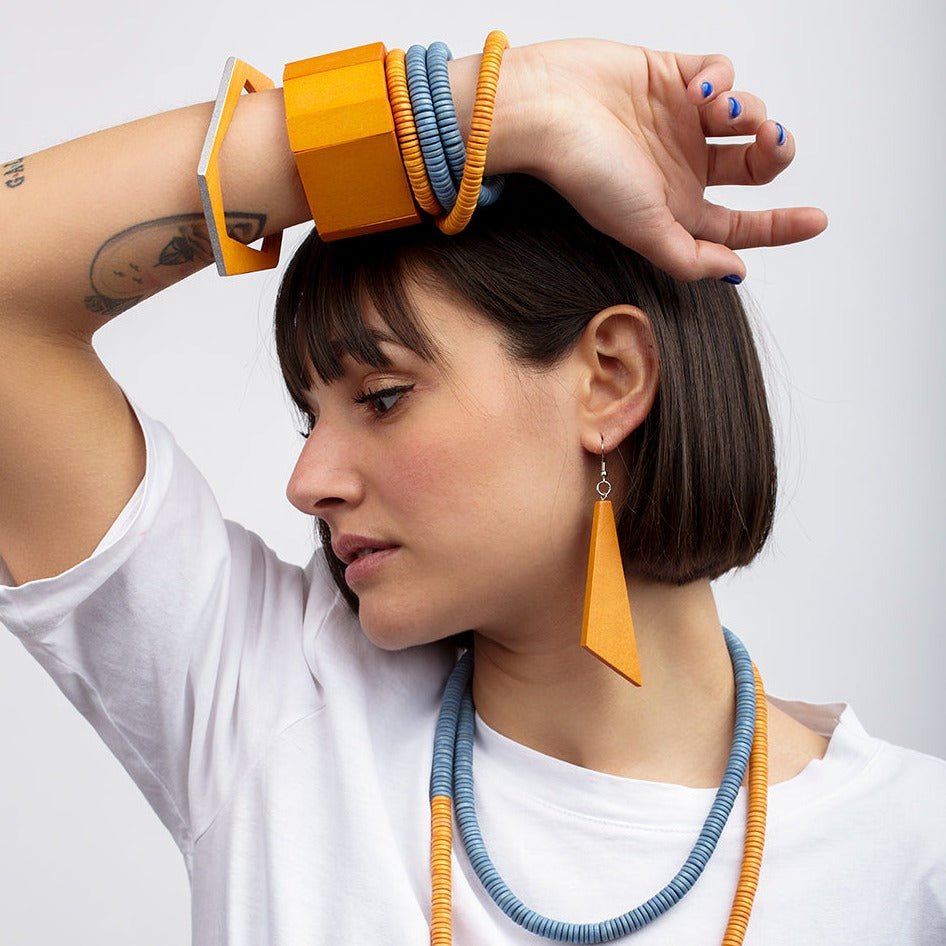 Orecchini Legno Lunghi Togo - blu di prussia - Bijondo