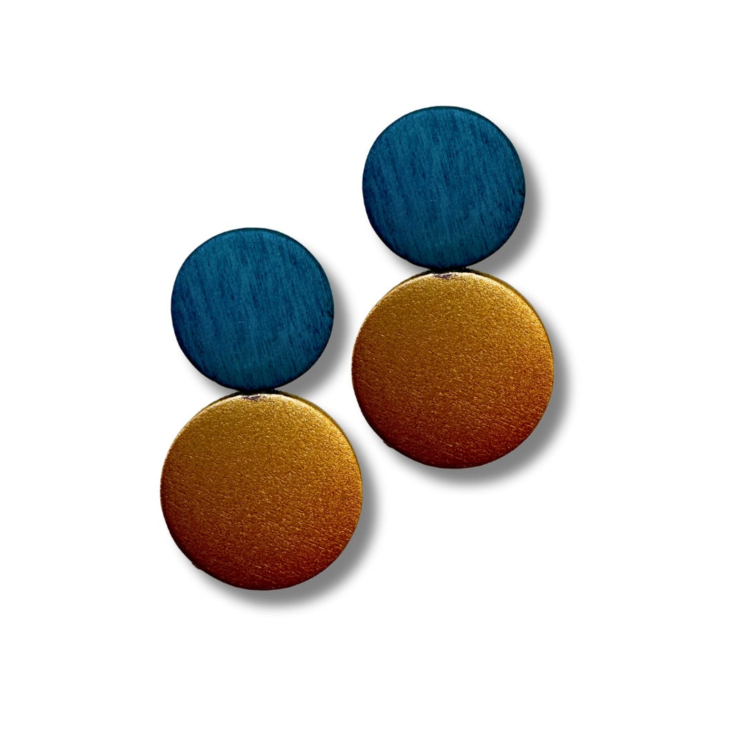 Orecchini Maiana legno metallic, design minimal, costume jewelry-Orecchini-Bijondo-Petrolio-Bijondo
