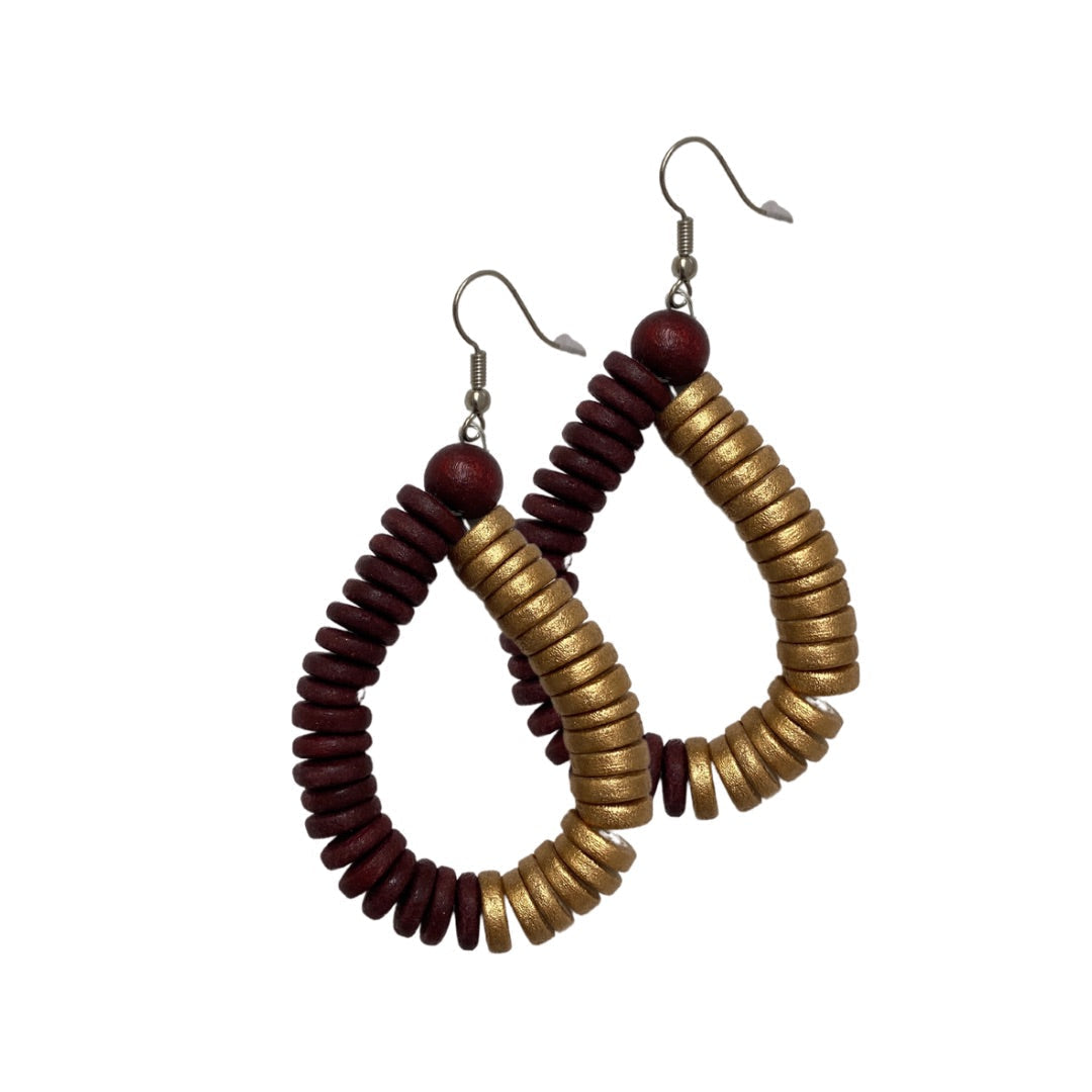 Orecchini Rory legno metallic mix-bordeaux-Bijondo