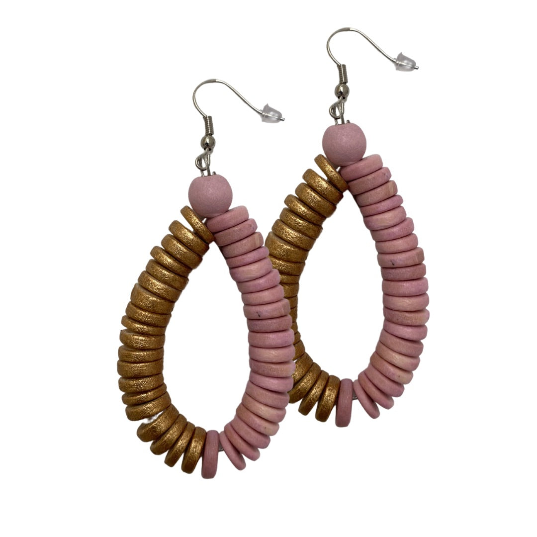 Orecchini Rory legno metallic mix-rosa quarzo-Bijondo