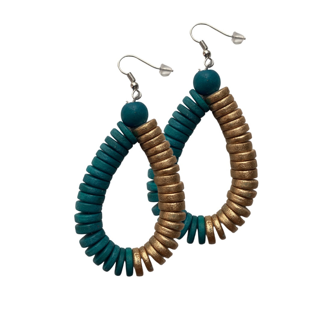 Orecchini Rory legno metallic mix-smeraldo-Bijondo