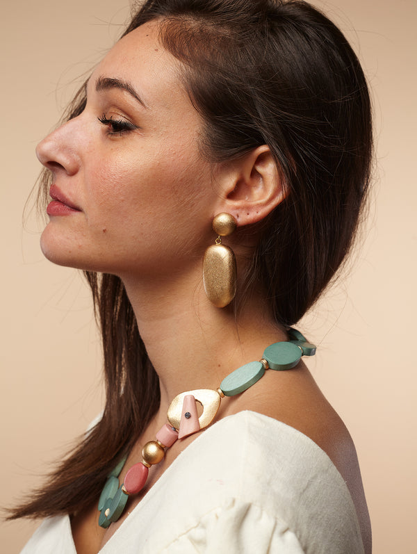 Orecchini a lobo, leggeri, legno, Avalynn-Orecchini-Bijondo-Oro-Bijondo