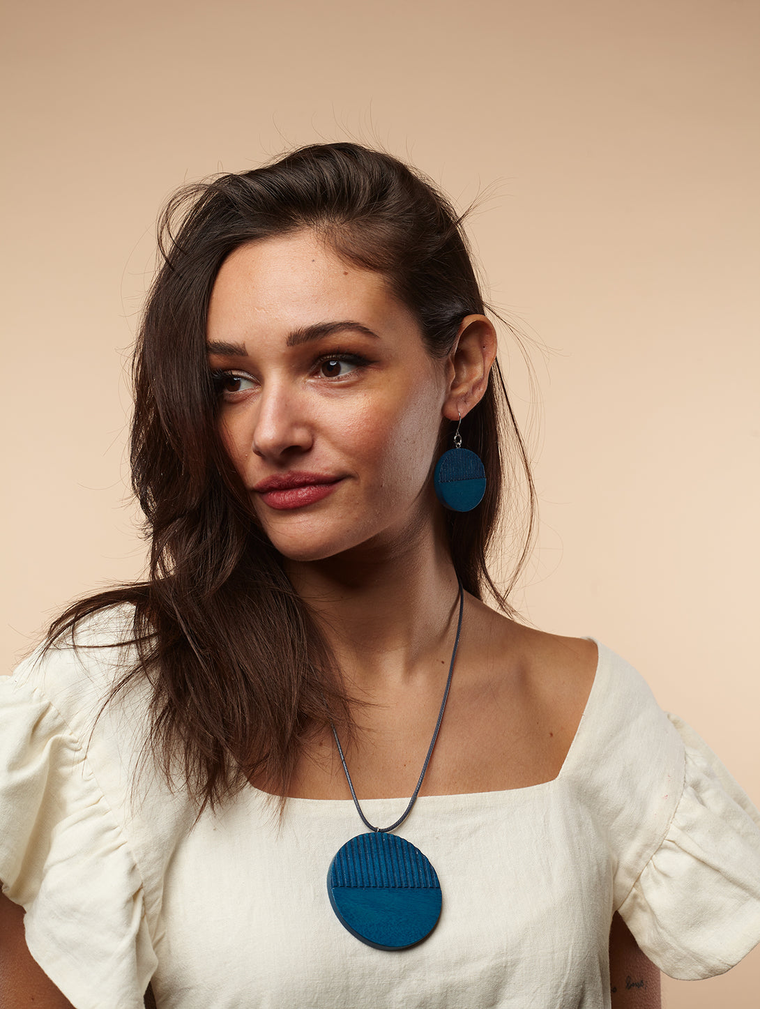 Orecchini grandi, legno, leggeri Alitzel-Collana-EW-Blu-Bijondo