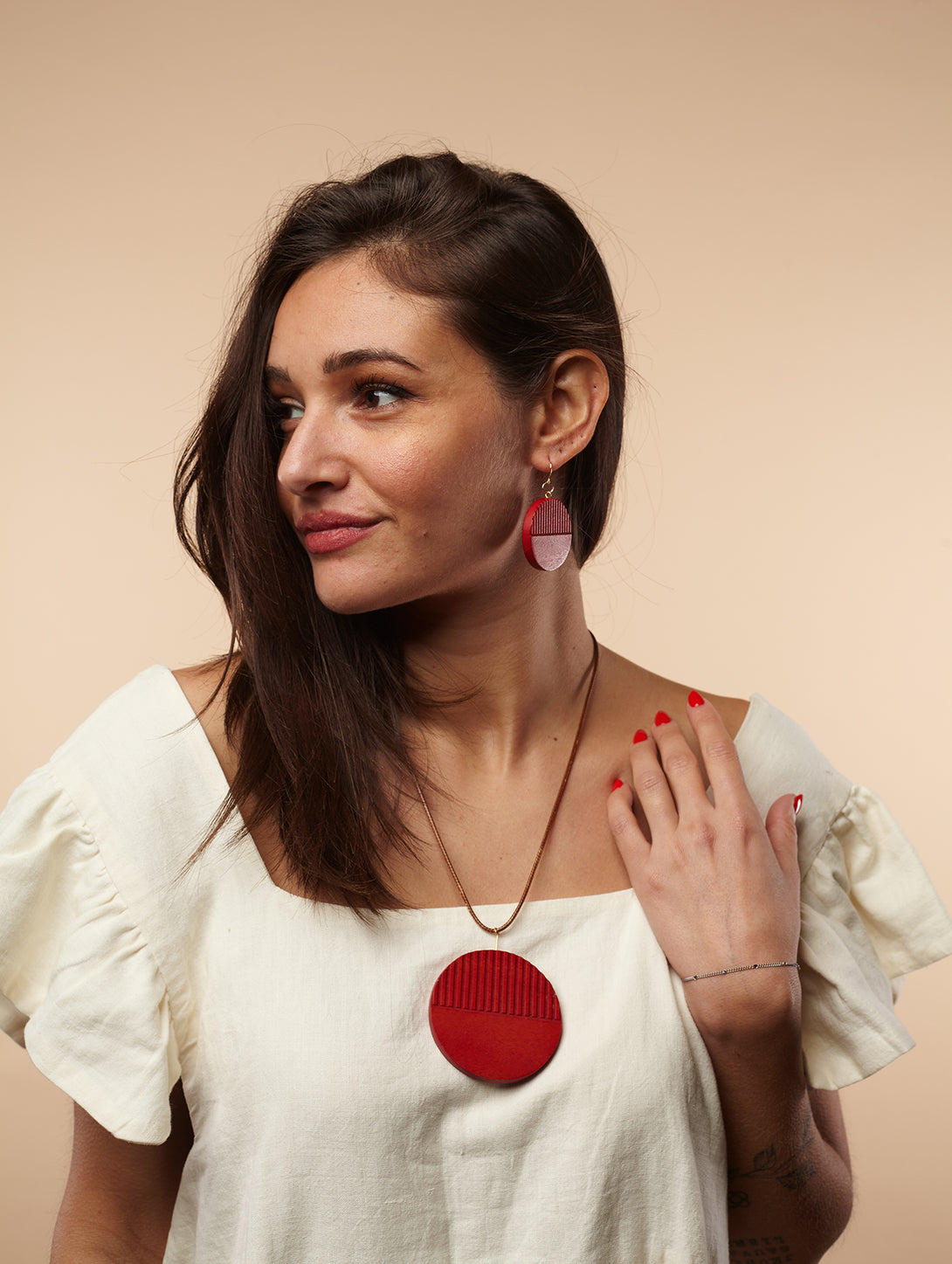 Orecchini grandi, legno, leggeri Alitzel-Collana-EW-Rosso-Bijondo