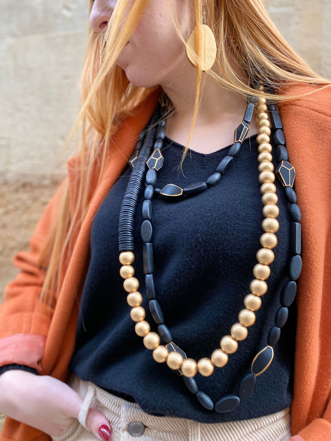 Orecchini legno Myra metallic-oro-Bijondo