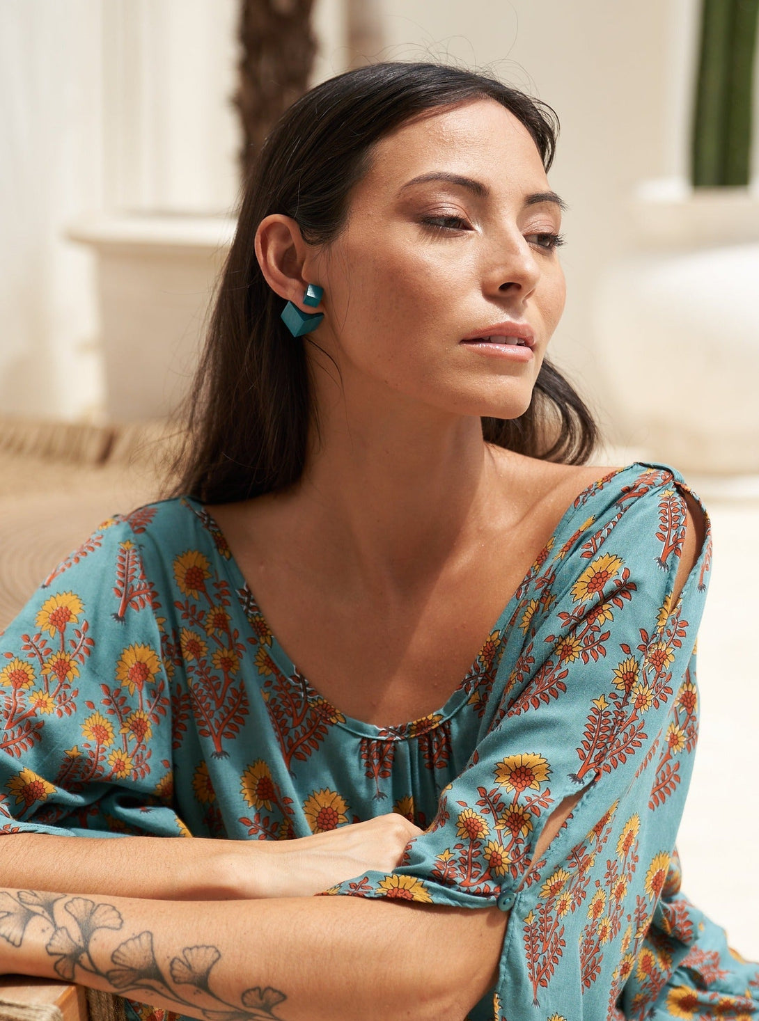 Orecchini legno cubo doppio lato Stonehenge - bianco - Bijondo