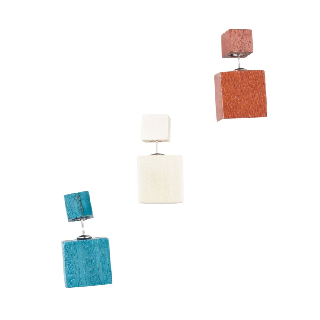 Orecchini legno cubo doppio lato Stonehenge - bianco - Bijondo