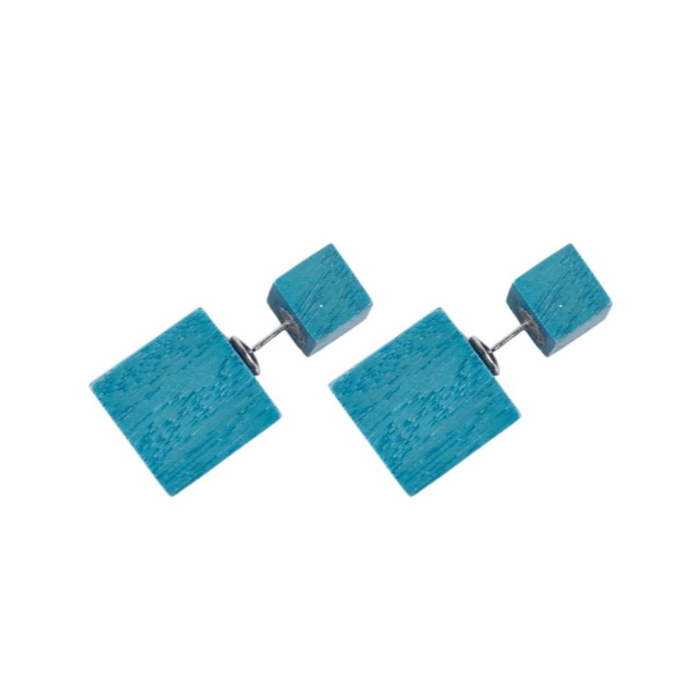 Orecchini legno cubo doppio lato Stonehenge - azzurro - Bijondo