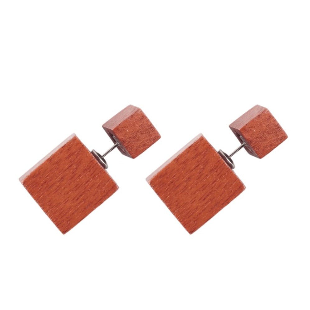Orecchini legno cubo doppio lato Stonehenge - ruggine - Bijondo
