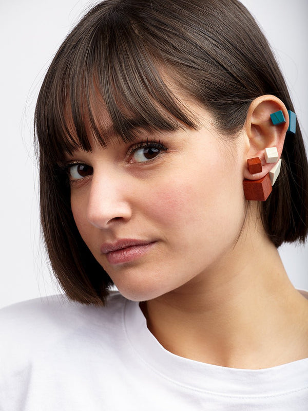 Orecchini legno cubo doppio lato Stonehenge - ruggine - Bijondo