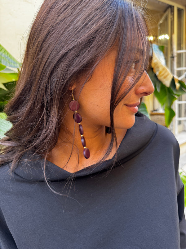 Orecchini legno lunghi Lisa-orecchini-Bijondo-Bordeaux-Bijondo