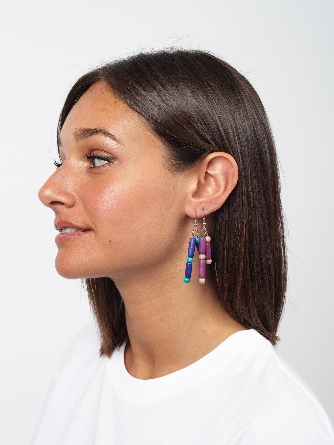 Orecchini pendenti legno Blake-blu-Bijondo