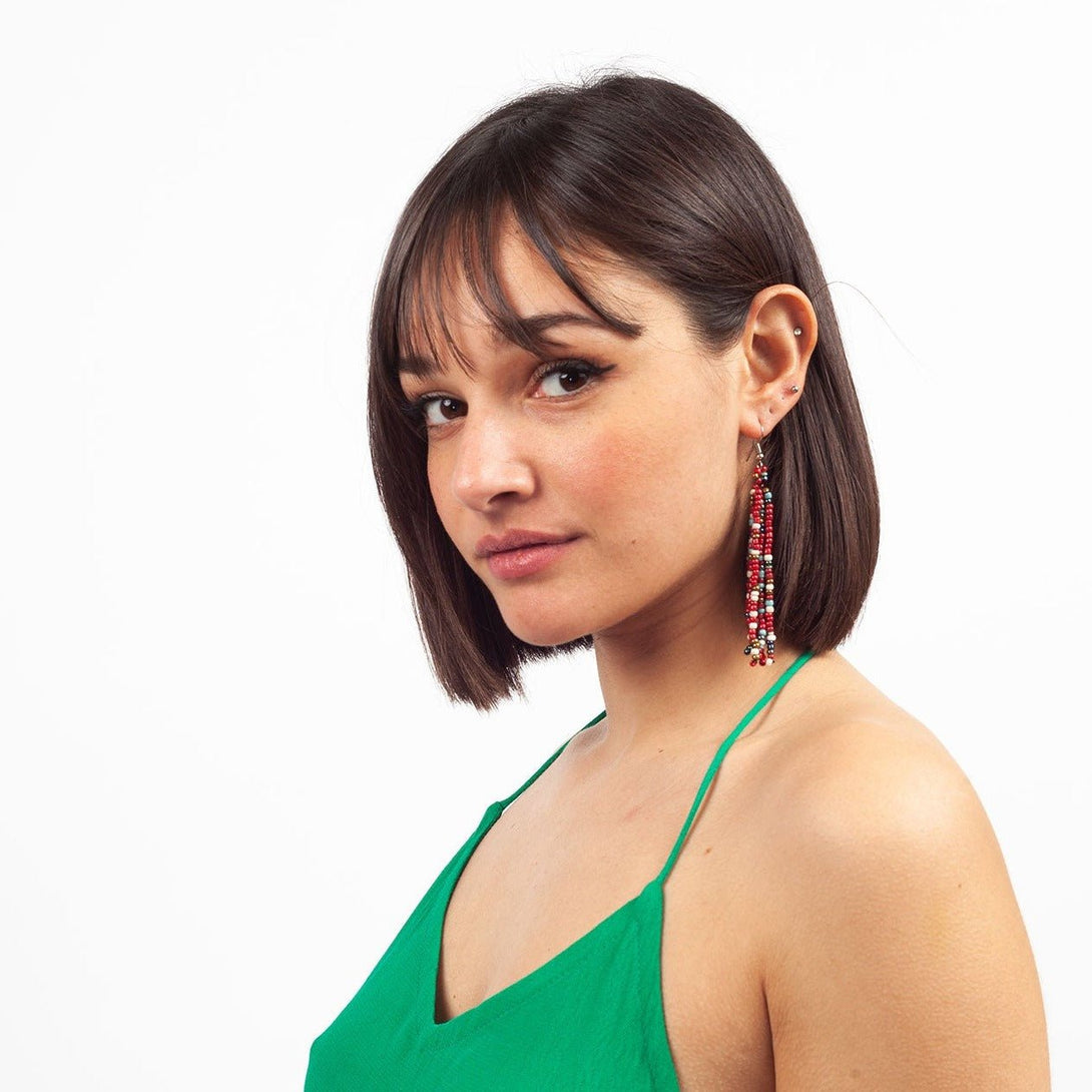 Orecchini vetro Leila - rosso multicolor - Bijondo