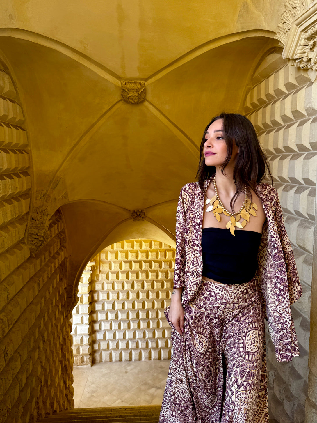 Pantagonna vita alta seta Margherite metallic-Pantaloni-WhyY-Bijondo